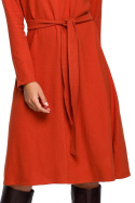 Sukienka sweterkowa midi wiązana fason A długi rękaw ruda S244
