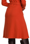 Sukienka sweterkowa midi wiązana fason A długi rękaw ruda S244