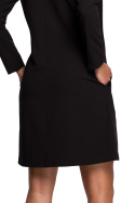 Elegancka sukienka trapezowa z długim rękawem dekolt V czarna S233
