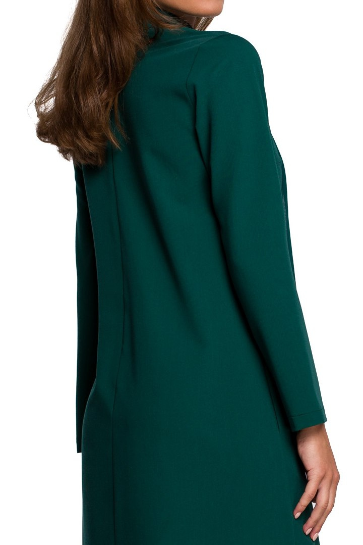 Elegancka sukienka trapezowa z długim rękawem dekolt V zielona S233