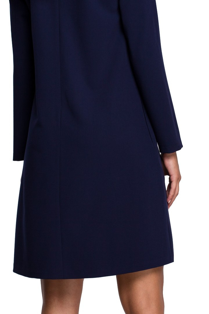 Elegancka sukienka trapezowa z długim rękawem dekolt V granatowa S233 Elegancka sukienka trapezowa z długim rękawem dekolt V granatowa S233