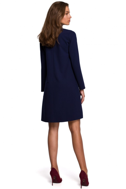 Elegancka sukienka trapezowa z długim rękawem dekolt V granatowa S233 Elegancka sukienka trapezowa z długim rękawem dekolt V granatowa S233
