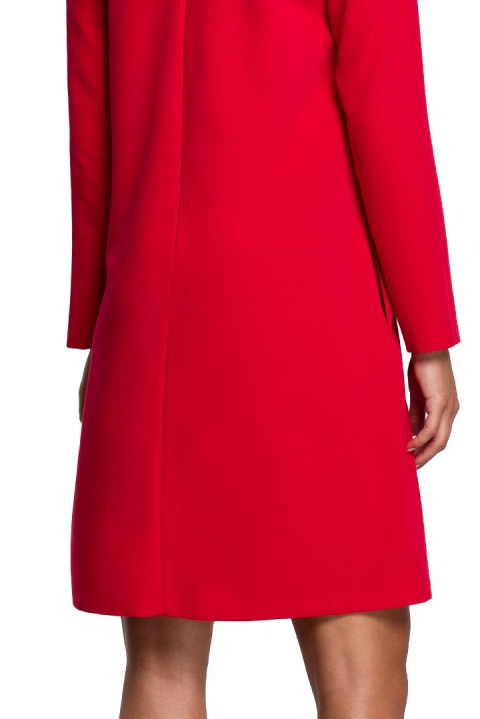 Elegancka sukienka trapezowa z długim rękawem dekolt V czerwona S233 Elegancka sukienka trapezowa z długim rękawem dekolt V czerwona S233