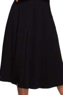 Sukienka rozkloszowana z wiskozy długi rękaw rozcięcie czarna S234