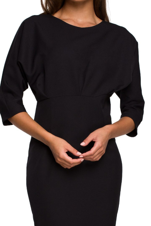 Elegancka sukienka ołówkowa midi krótki kimonowy rękaw czarna S242 Elegancka sukienka ołówkowa midi krótki kimonowy rękaw czarna S242