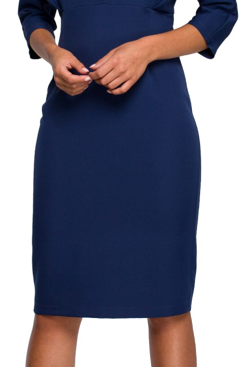 Elegancka sukienka ołówkowa midi krótki kimonowy rękaw granatowa S242 Elegancka sukienka ołówkowa midi krótki kimonowy rękaw granatowa S242