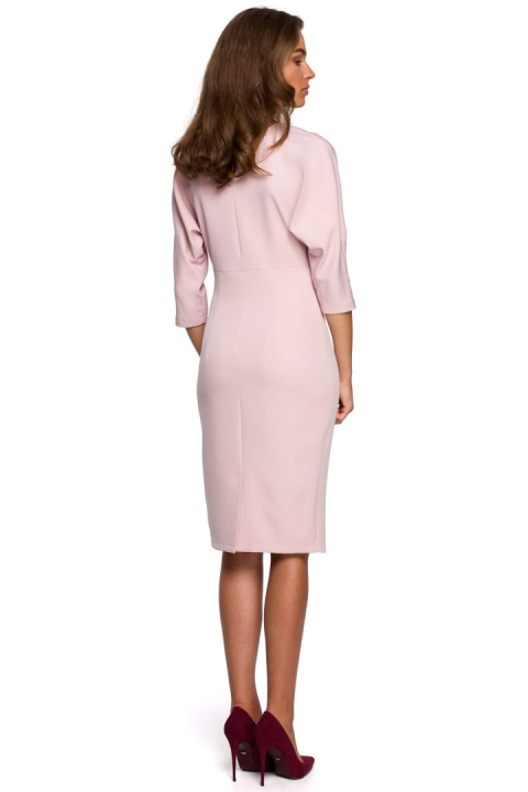 Elegancka sukienka ołówkowa midi krótki kimonowy rękaw pudrowa S242 Elegancka sukienka ołówkowa midi krótki kimonowy rękaw pudrowa S242