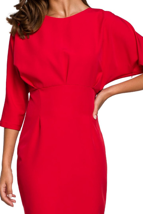 Elegancka sukienka ołówkowa midi krótki kimonowy rękaw czerwona S242 Elegancka sukienka ołówkowa midi krótki kimonowy rękaw czerwona S242