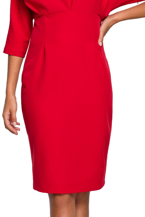Elegancka sukienka ołówkowa midi krótki kimonowy rękaw czerwona S242 Elegancka sukienka ołówkowa midi krótki kimonowy rękaw czerwona S242