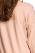 Luźny sweter damski bawełniany z dekoltem w serek beżowy S246