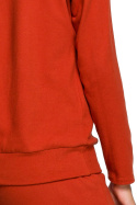 Luźny sweter damski bawełniany z dekoltem w serek rudy S246