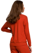 Luźny sweter damski bawełniany z dekoltem w serek rudy S246