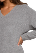 Luźny sweter damski bawełniany z dekoltem w serek szary S246