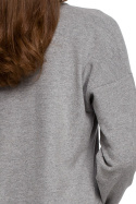 Luźny sweter damski bawełniany z dekoltem w serek szary S246