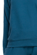 Luźny sweter damski bawełniany z dekoltem w serek morski S246