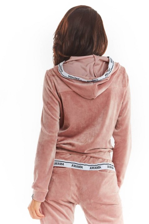 Bluza damska welurowa rozpinana z kapturem i ściągaczem różowa A373 Bluza damska welurowa rozpinana z kapturem i ściągaczem różowa A373