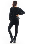 Spodnie damskie welurowe z obniżonym krokiem proste czarne A377