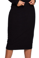 Sukienka midi z wiskozy z drapowanym dekoltem długi rękaw czarna S251