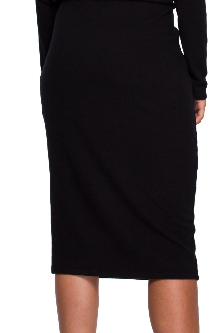 Sukienka mid z wiskozy z drapowanym dekoltem długi rękaw czarna S251