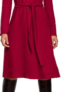 Sukienka z żorżety fason A wiązana dekolt V wiskoza wiśniowa S250