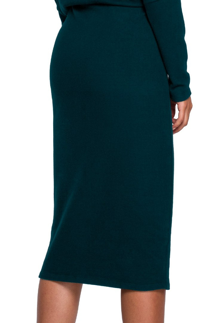 Sukienka mid z wiskozy z drapowanym dekoltem długi rękaw zielona S251
