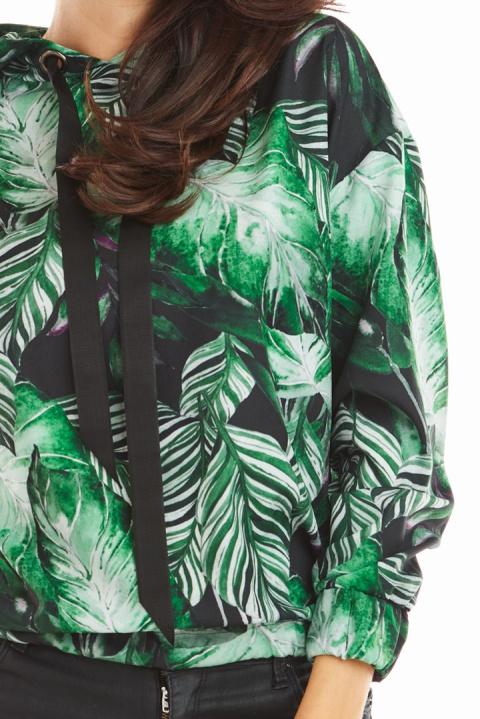 Bluza damska z kapturem i ściągaczami z nadrukiem zielona A369 Bluza damska z kapturem i ściągaczami z nadrukiem zielona A369