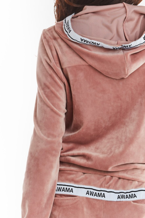Bluza damska welurowa rozpinana z kapturem i ściągaczem różowa A373 Bluza damska welurowa rozpinana z kapturem i ściągaczem różowa A373
