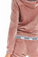 Bluza damska welurowa rozpinana z kapturem i ściągaczem różowa A373