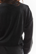 Bluza damska welurowa o luźnym kroju z długim rękawem czarna A374