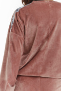 Bluza damska welurowa o luźnym kroju z długim rękawem różowa A374