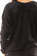 Bluza damska welurowa z długim rękawem i dekoltem V czarna A376