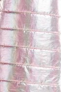 Długa kamizelka damska holograficzna z kapturem zapinana różowa A386