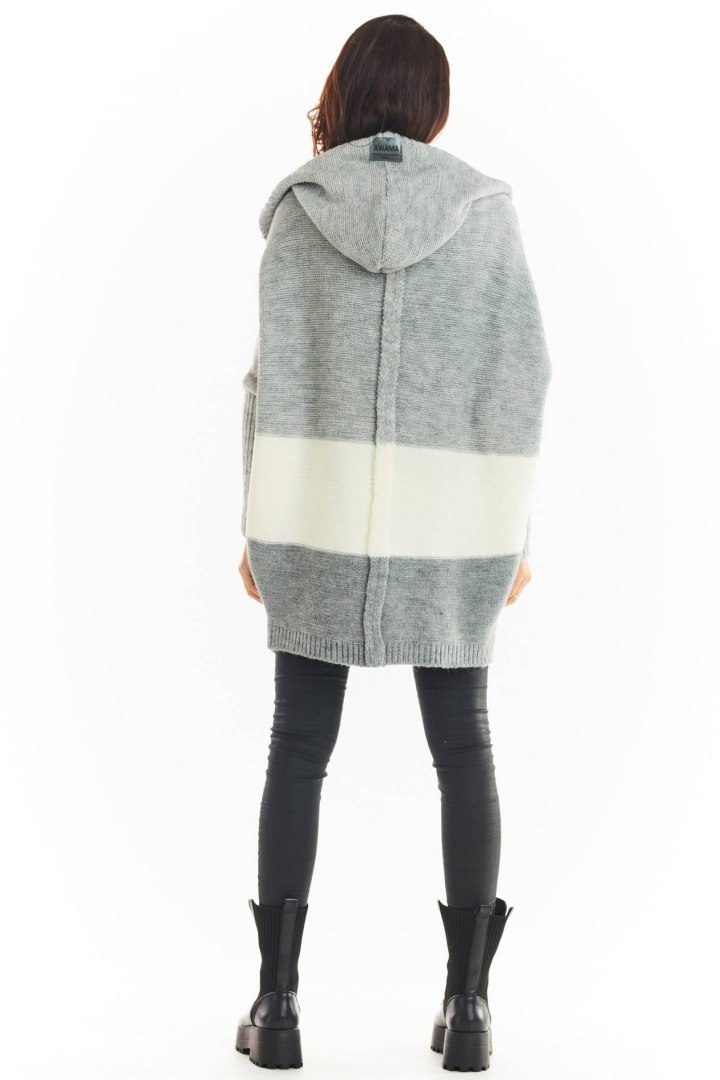 Długi kardigan damski oversize bez zapięcia z kapturem szary A392 Długi kardigan damski oversize bez zapięcia z kapturem szary A392