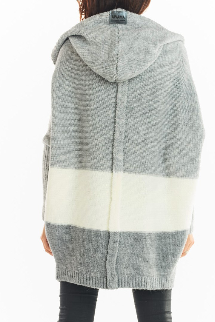 Długi kardigan damski oversize bez zapięcia z kapturem szary A392 Długi kardigan damski oversize bez zapięcia z kapturem szary A392
