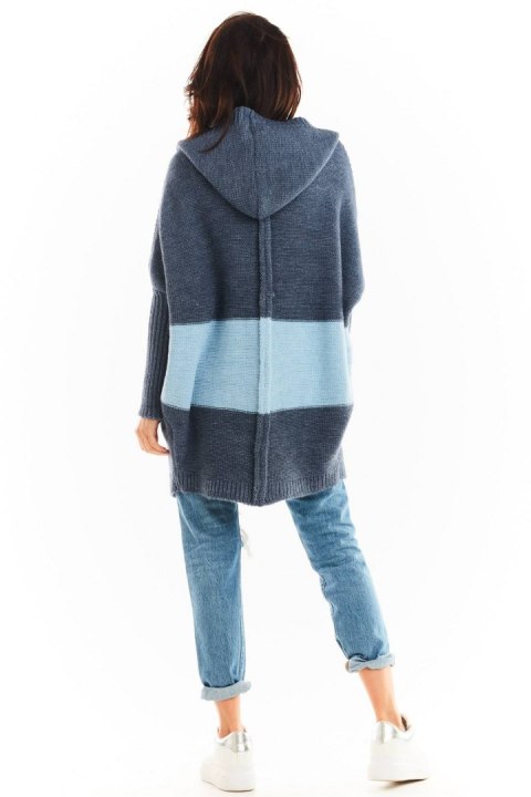Długi kardigan damski oversize bez zapięcia z kapturem granatowy A392 Długi kardigan damski oversize bez zapięcia z kapturem granatowy A392