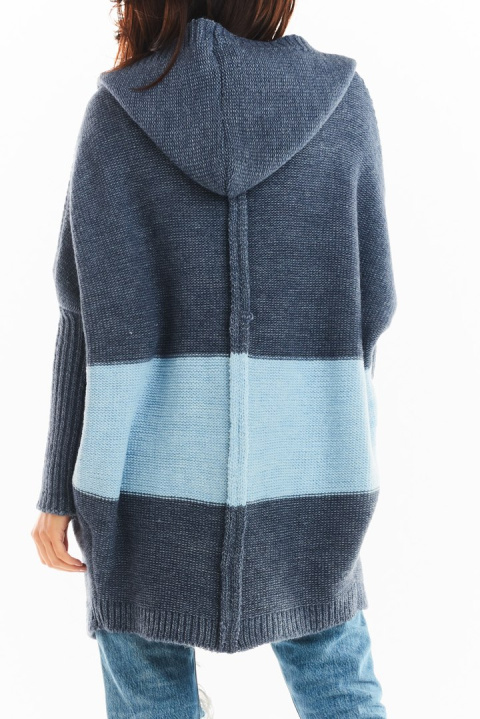 Długi kardigan damski oversize bez zapięcia z kapturem granatowy A392 Długi kardigan damski oversize bez zapięcia z kapturem granatowy A392