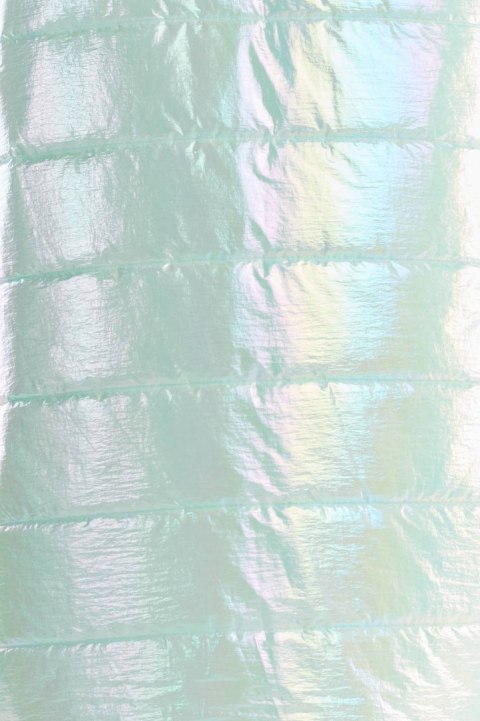 Prosty holograficzny płaszcz damski z wysokim kołnierz oraz kieszeniami miętowy A387 Prosty holograficzny płaszcz damski z wysokim kołnierz oraz kieszeniami miętowy A387