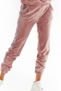 Spodnie damskie welurowe z lampasami i kieszeniami różowe A375