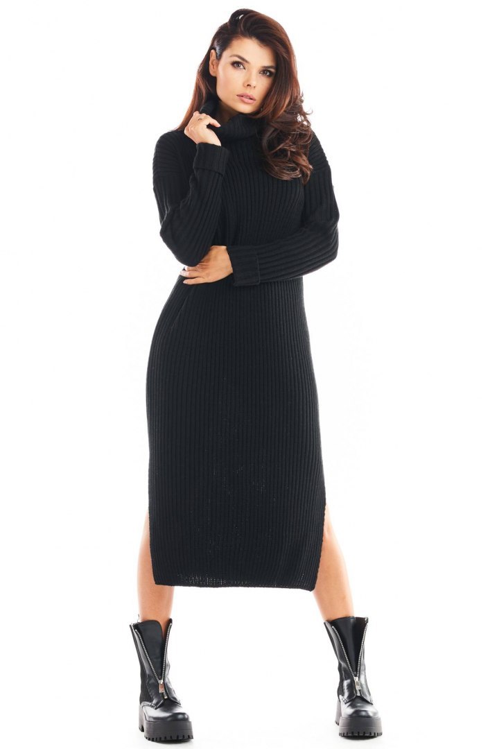 Sukienka swetrowa midi z golfem i długim rękawem czarna A394
