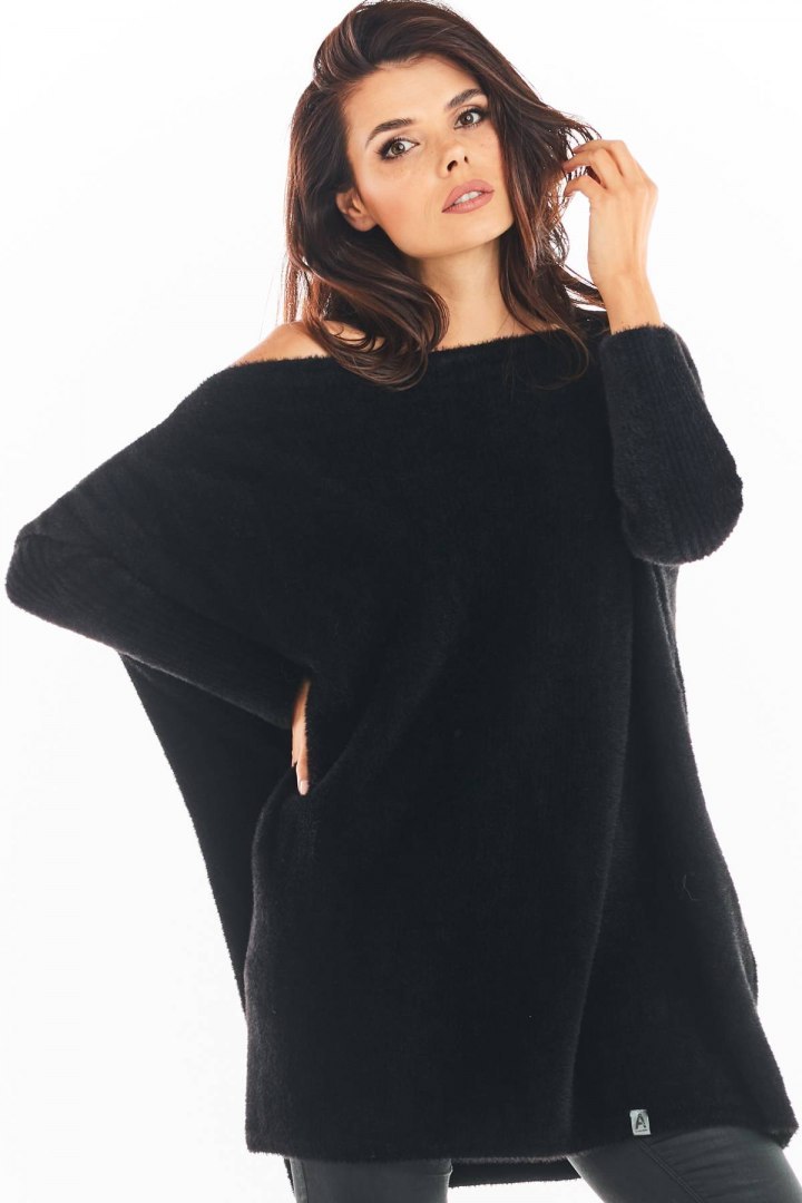 Sukienka swetrowa mini oversize z długim rękawem czarna A397 Sukienka swetrowa mini oversize z długim rękawem czarna A397