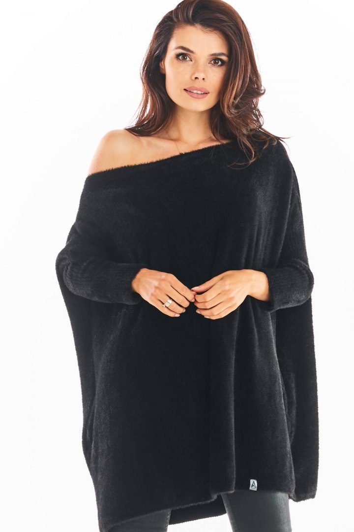 Sukienka swetrowa mini oversize z długim rękawem czarna A397 Sukienka swetrowa mini oversize z długim rękawem czarna A397