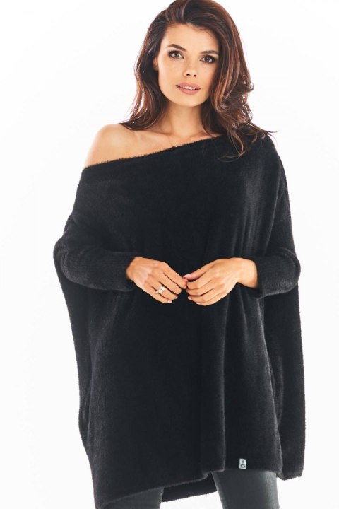 Swetrowa sukienka oversize mini z długim rękawem czarna A397 Swetrowa sukienka oversize mini z długim rękawem czarna A397