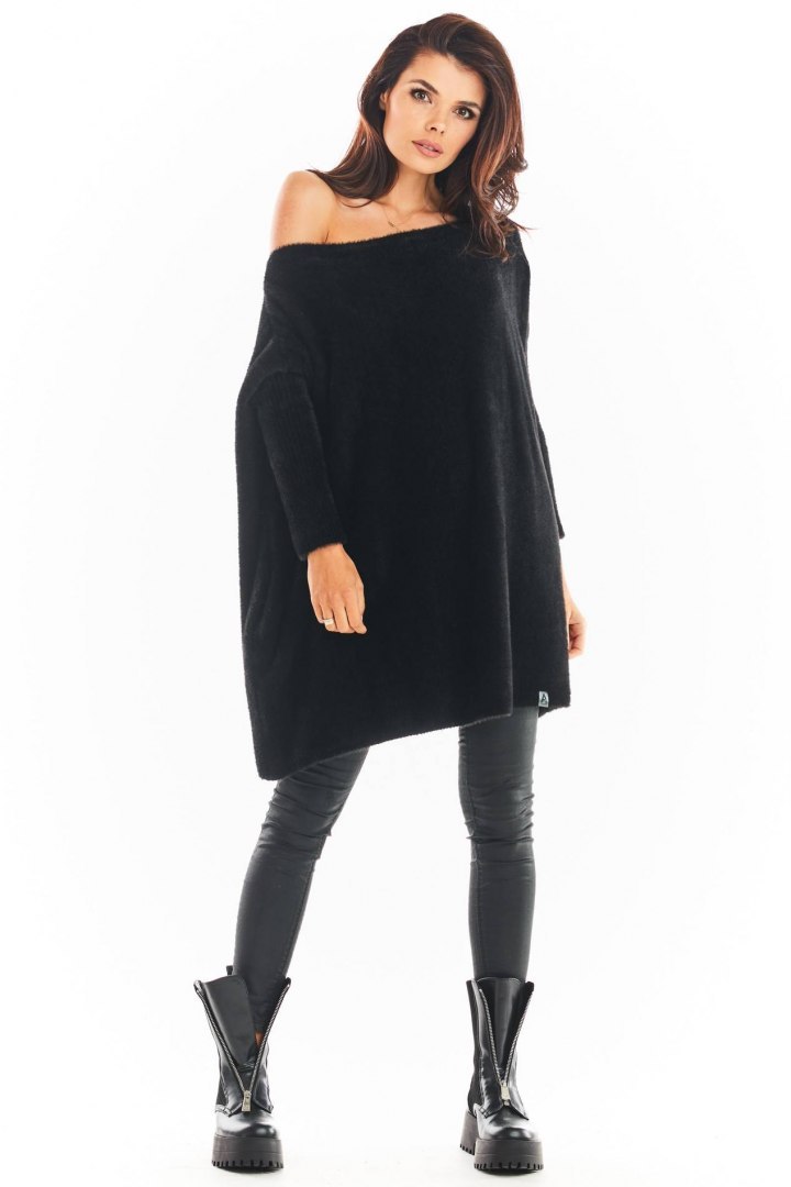 Sukienka swetrowa mini oversize z długim rękawem czarna A397 Sukienka swetrowa mini oversize z długim rękawem czarna A397