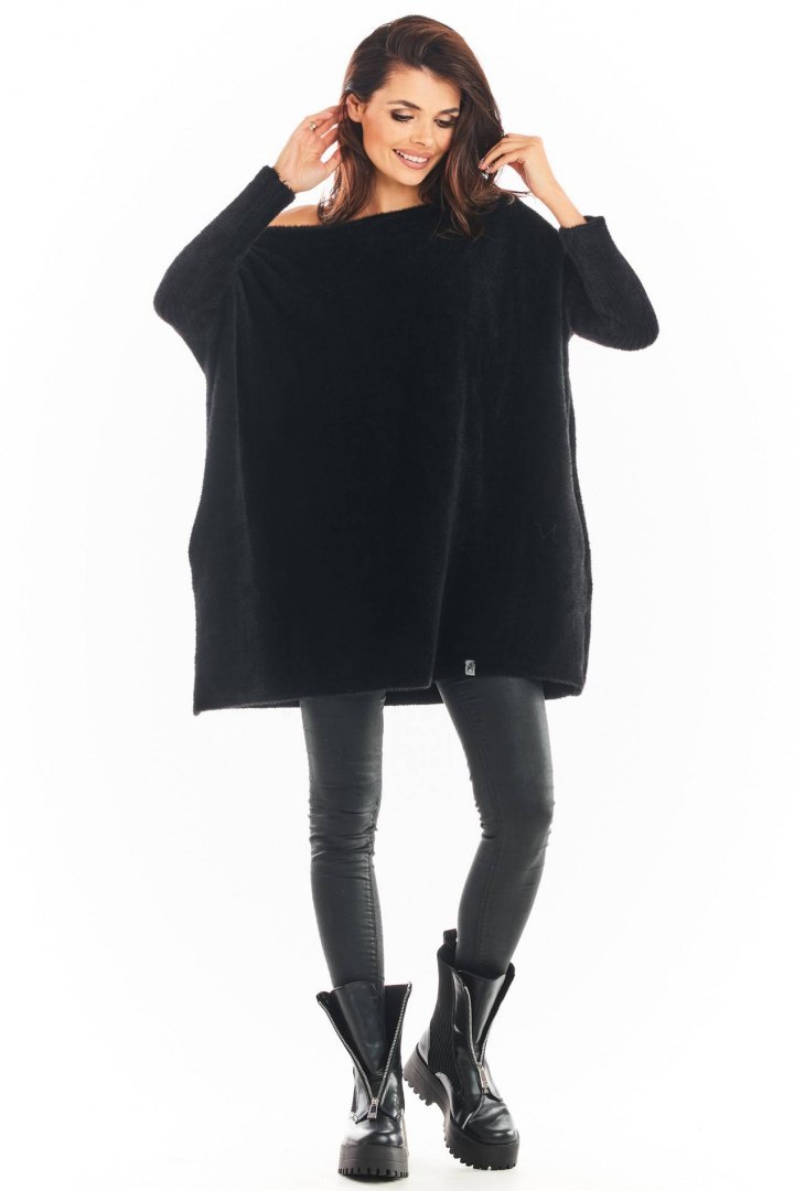 Sukienka swetrowa mini oversize z długim rękawem czarna A397 Sukienka swetrowa mini oversize z długim rękawem czarna A397