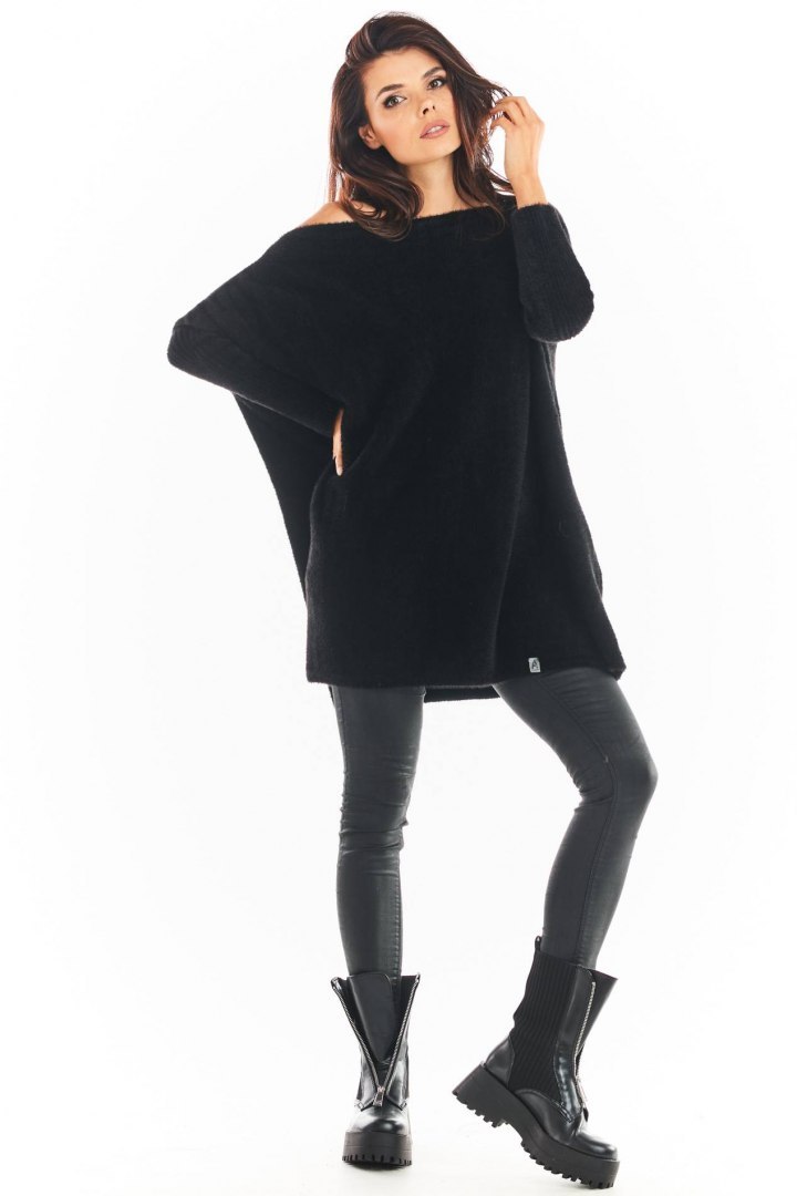 Sukienka swetrowa mini oversize z długim rękawem czarna A397 Sukienka swetrowa mini oversize z długim rękawem czarna A397