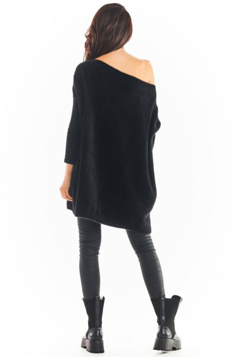 Swetrowa sukienka oversize mini z długim rękawem czarna A397 Swetrowa sukienka oversize mini z długim rękawem czarna A397