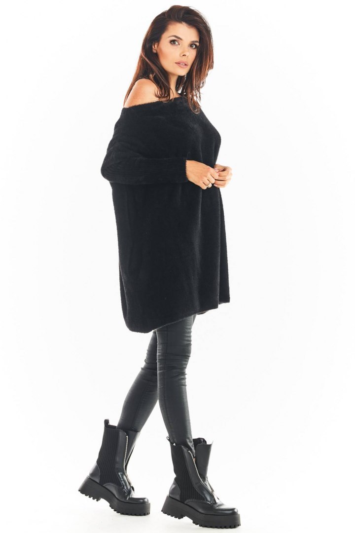 Sukienka swetrowa mini oversize z długim rękawem czarna A397 Sukienka swetrowa mini oversize z długim rękawem czarna A397