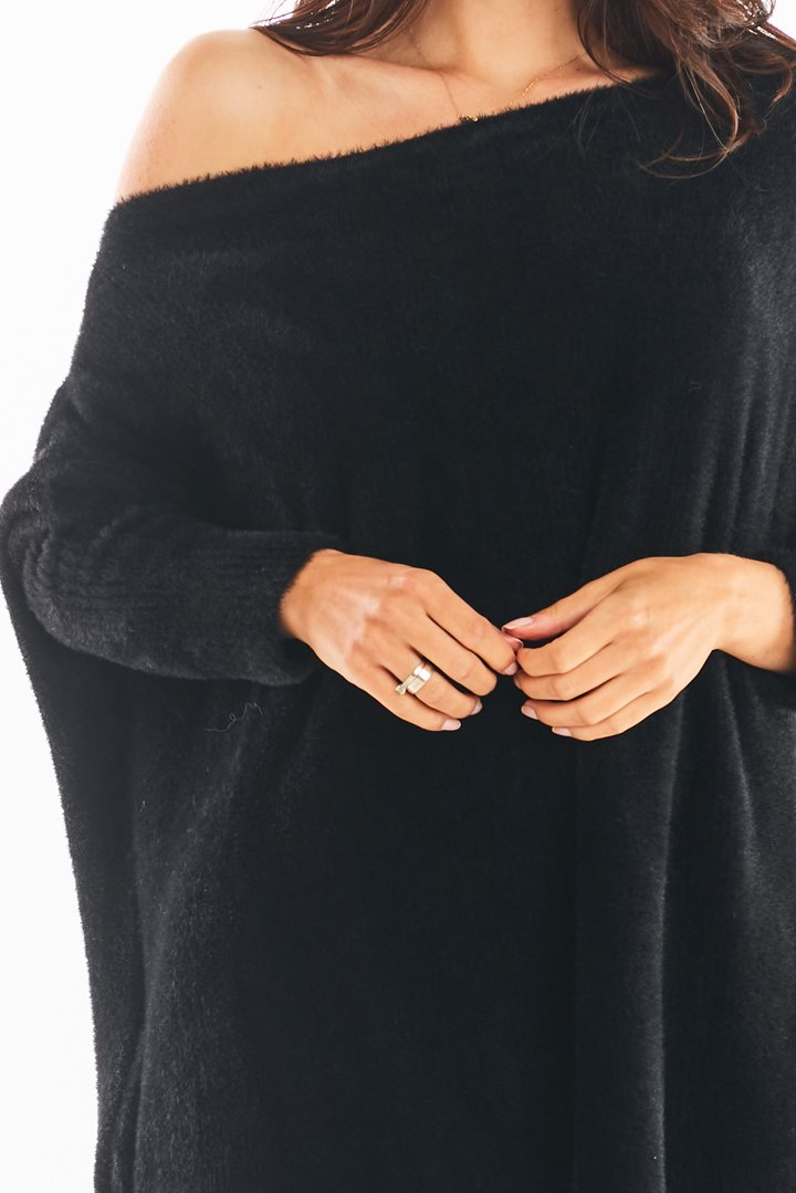 Sukienka swetrowa mini oversize z długim rękawem czarna A397 Sukienka swetrowa mini oversize z długim rękawem czarna A397