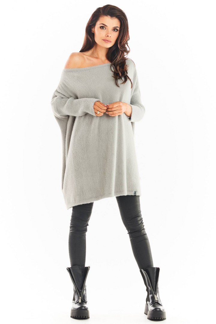 Sukienka swetrowa mini oversize z długim rękawem szara A397 Sukienka swetrowa mini oversize z długim rękawem szara A397