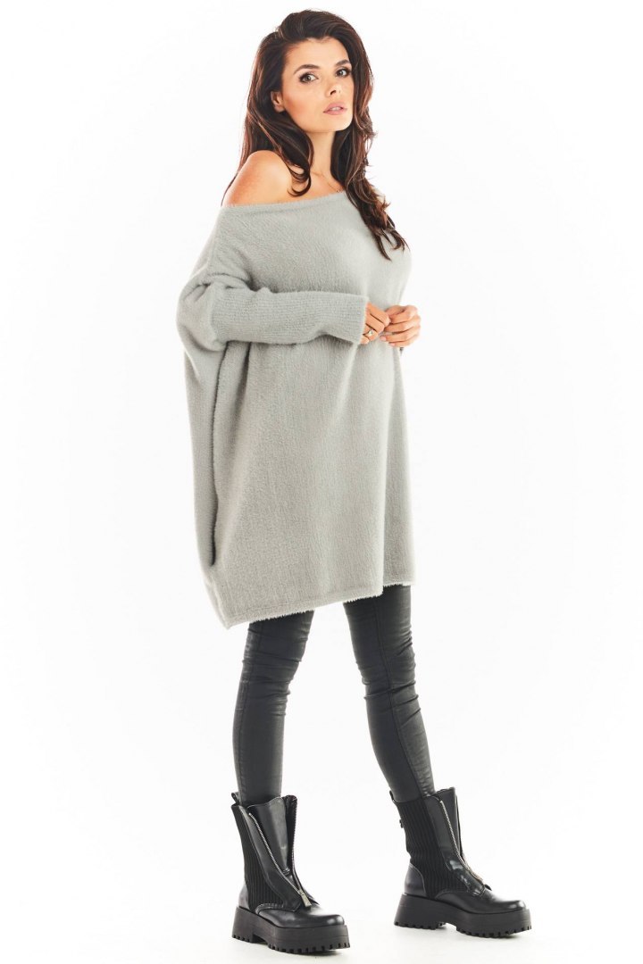 Sukienka swetrowa mini oversize z długim rękawem szara A397 Sukienka swetrowa mini oversize z długim rękawem szara A397